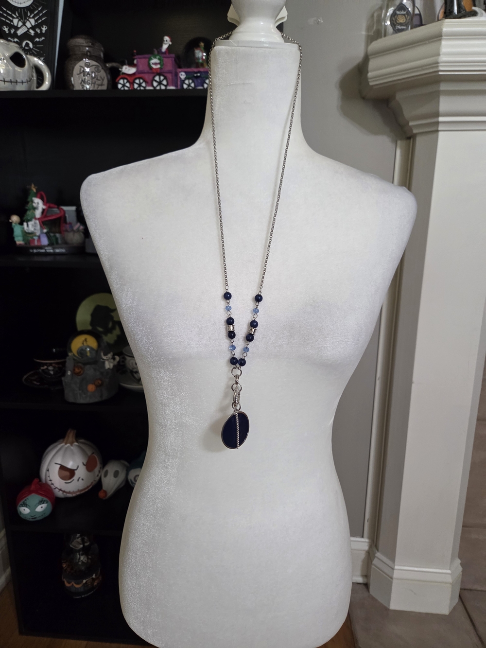 Kohl's Navy Beaded Pendant Necklace with Silver Chain